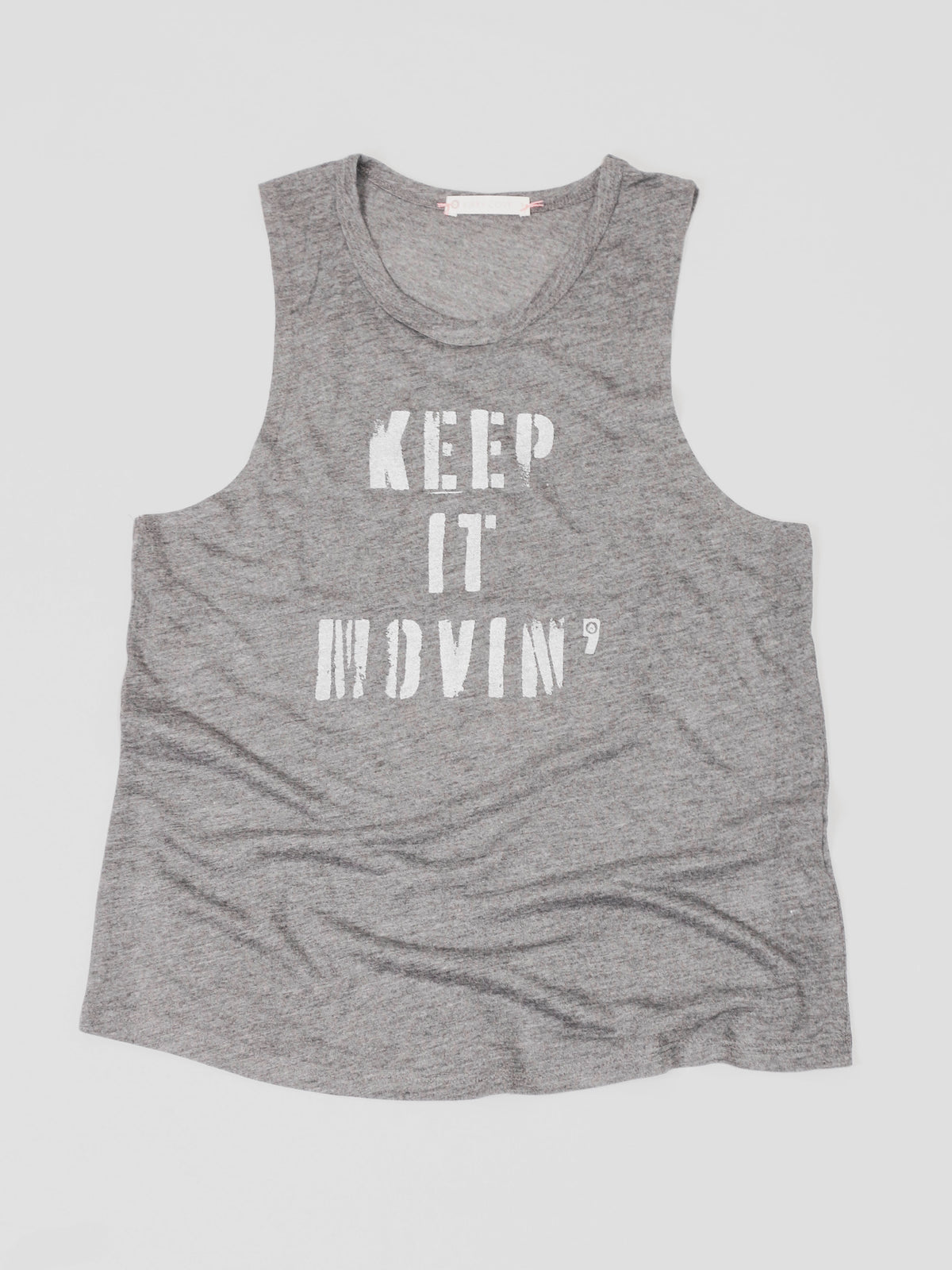 Keep it Movin' Graphic Muscle Tank – Heather Gray/White