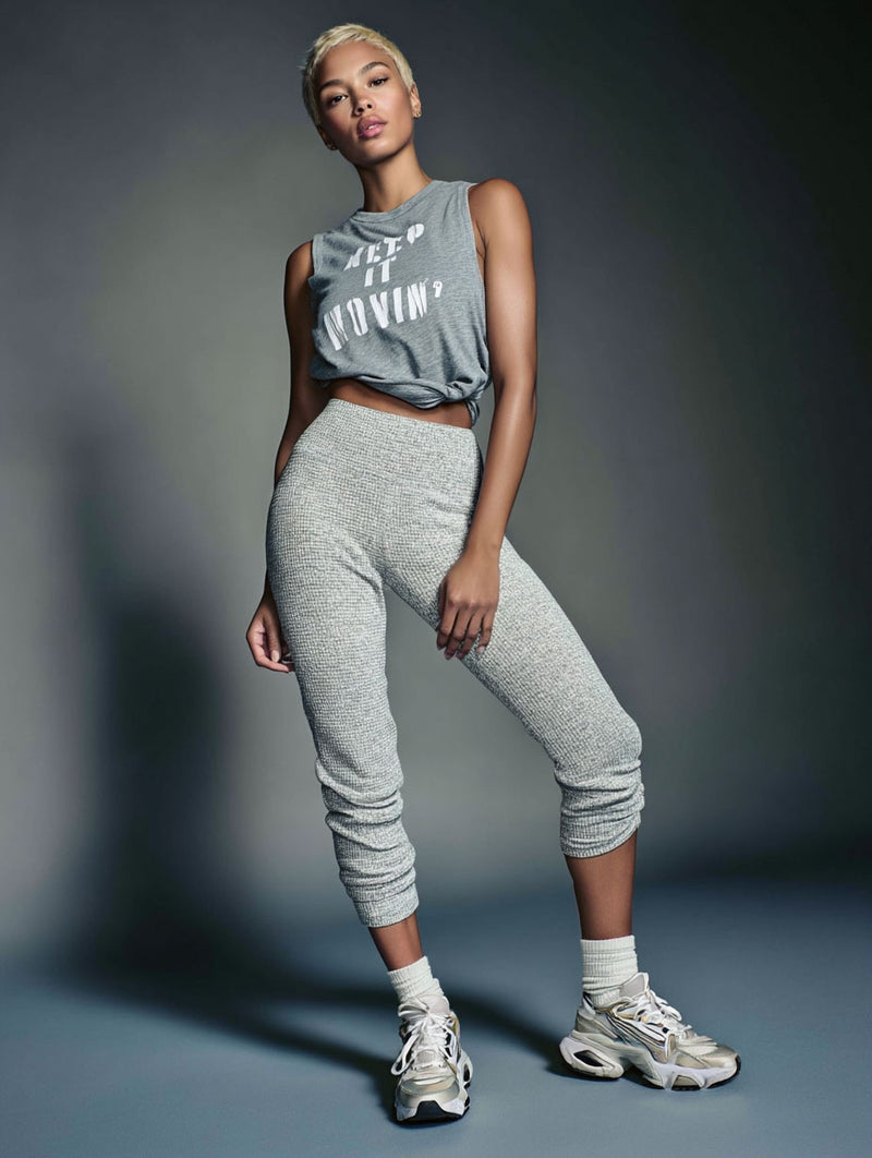 Keep it Movin' Graphic Muscle Tank – Heather Gray/White