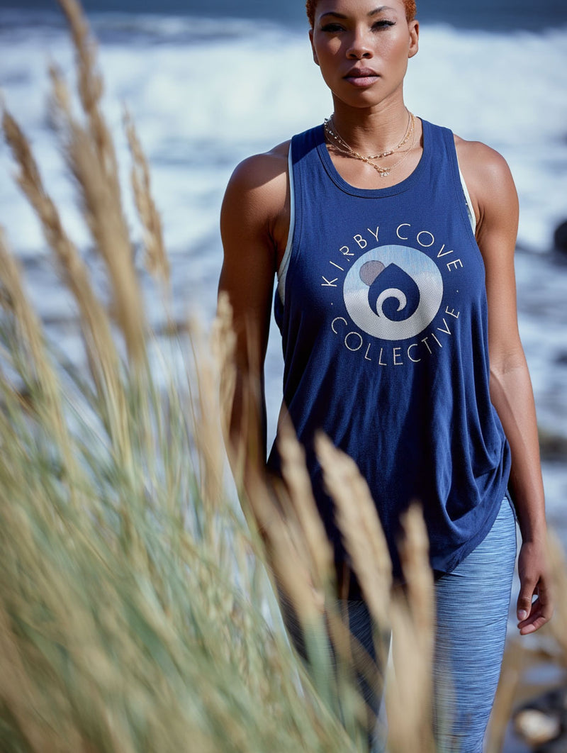 Kirby Cove Collective Graphic Muscle Tank – Navy/Rosegold