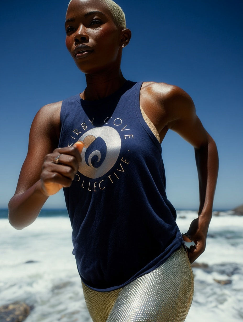 Kirby Cove Collective Graphic Muscle Tank – Navy/Rosegold