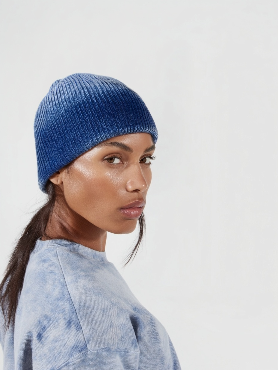 Hand-Dyed Cotton Beanie – Indigo Dip-Dye