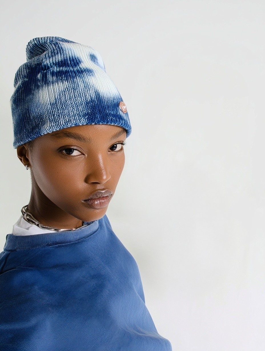 Hand-Dyed Cotton Beanie – Indigo Tie-Dye