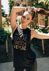 Move. Sweat. Stretch. Repeat. Graphic Muscle Tank – Black/Rosegold